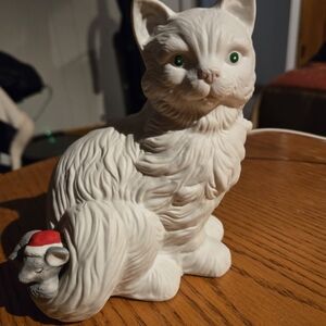 Elegant White Light Up Cat Figurine